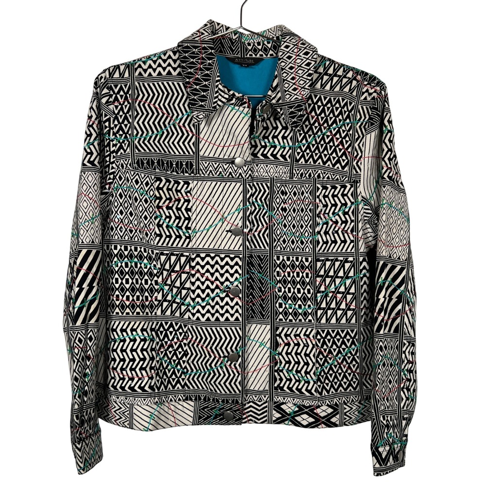 Avante Garde Black White Geometric Patchwork Cotton‎ Artsy Jacket Medium